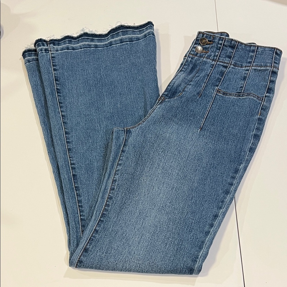 No‎ Boundaries Light Blue Flare Jeans - 7, raw hem bells